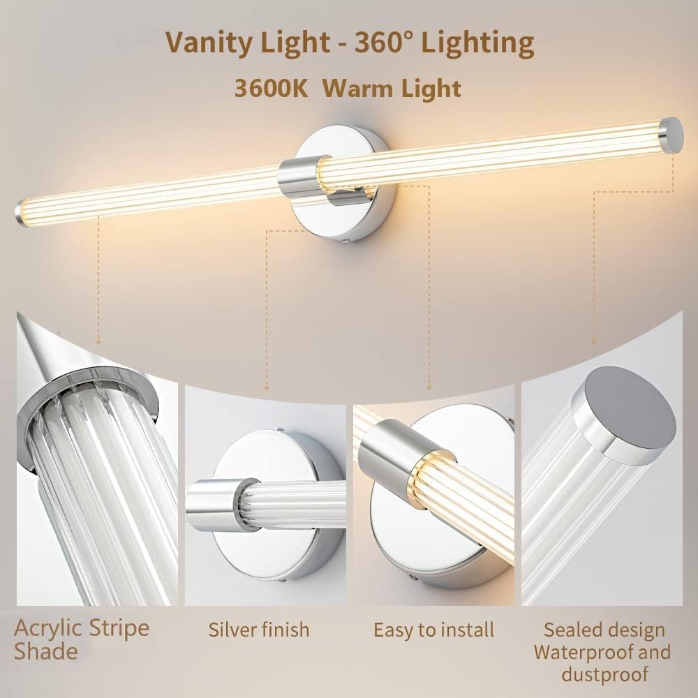 Gednbo Dimmable LED Bathroom Vanity Lights 360 Full Lighting Bathroom Light Fixtures Over Mirror Vanity Light Bar Modern Wall Sc