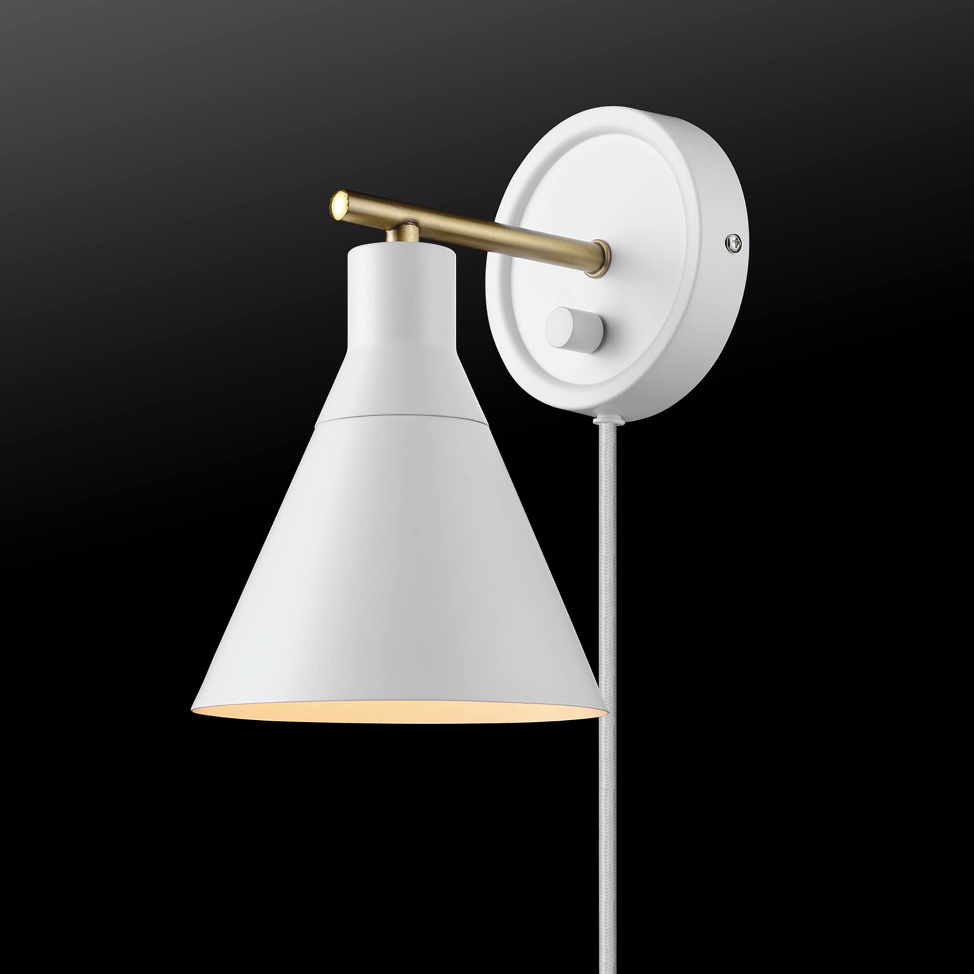 Globe Electric 65542 Wall Sconce, Dimmable, Matte White, Brass Accent, Metal, Plug-in/Hardwire