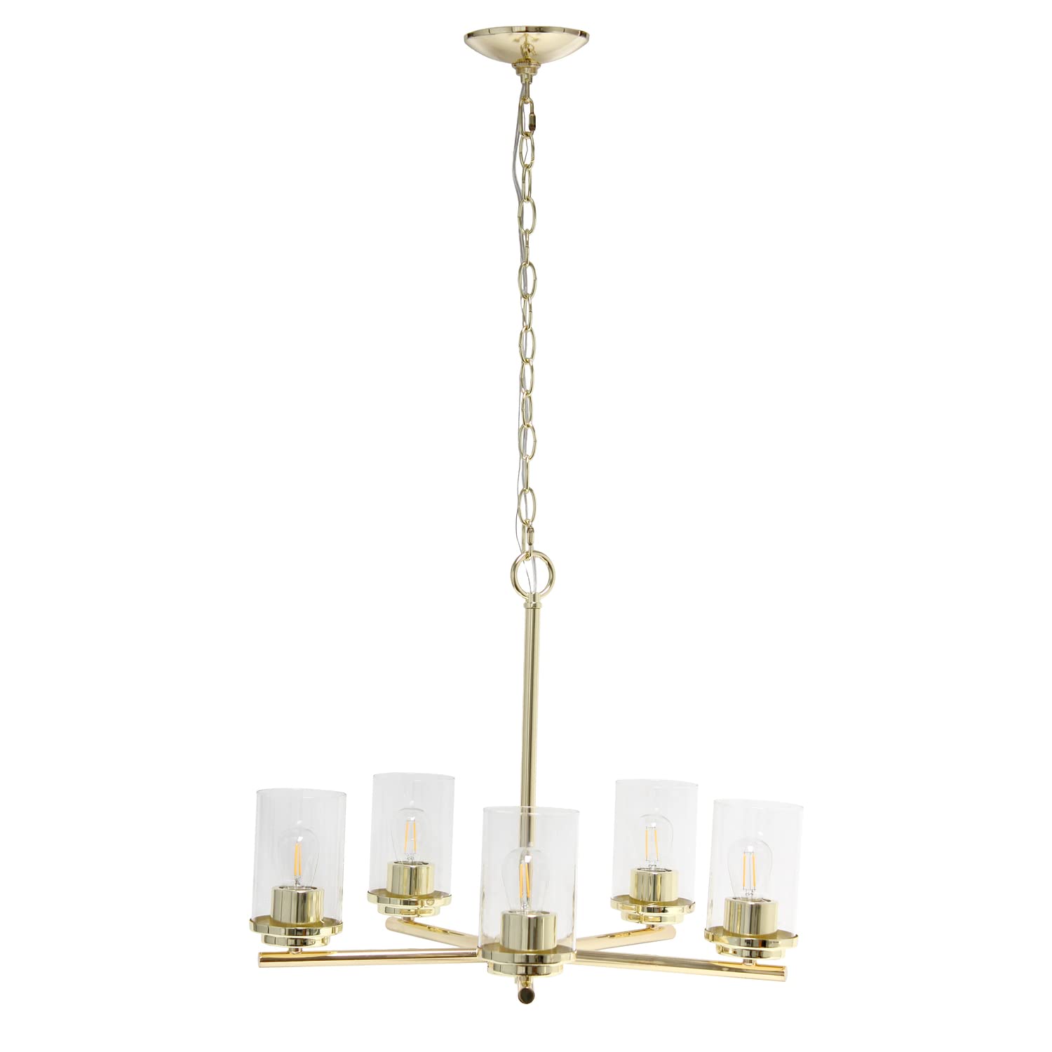 Elegant Designs 5-Light Pendant Chandelier, Metal & Glass, 20.5in, Gold, Model PT1019-GLD