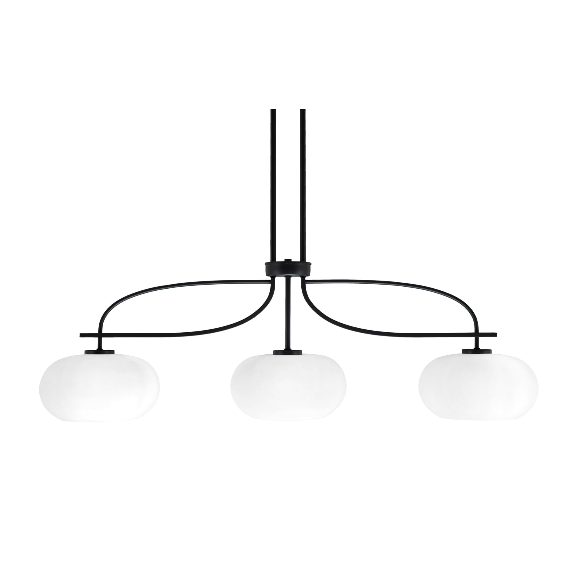 Cavella 3 Light Island Light Shown in Matte Black Finish with 10&quot; White Muslin Glass