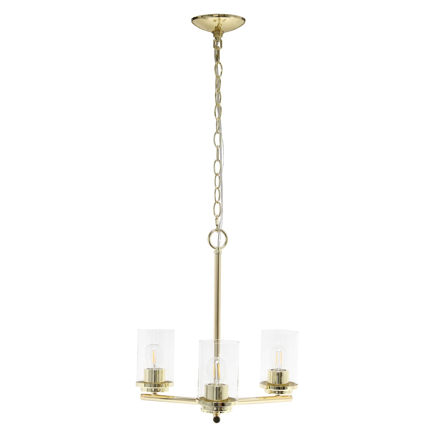 LALIA HOME 3-Light Pendant Chandelier, 15in Classic Clear Glass & Metal, Gold, Model LHP-3012, Ideal for Kitchen Island & Living Room
