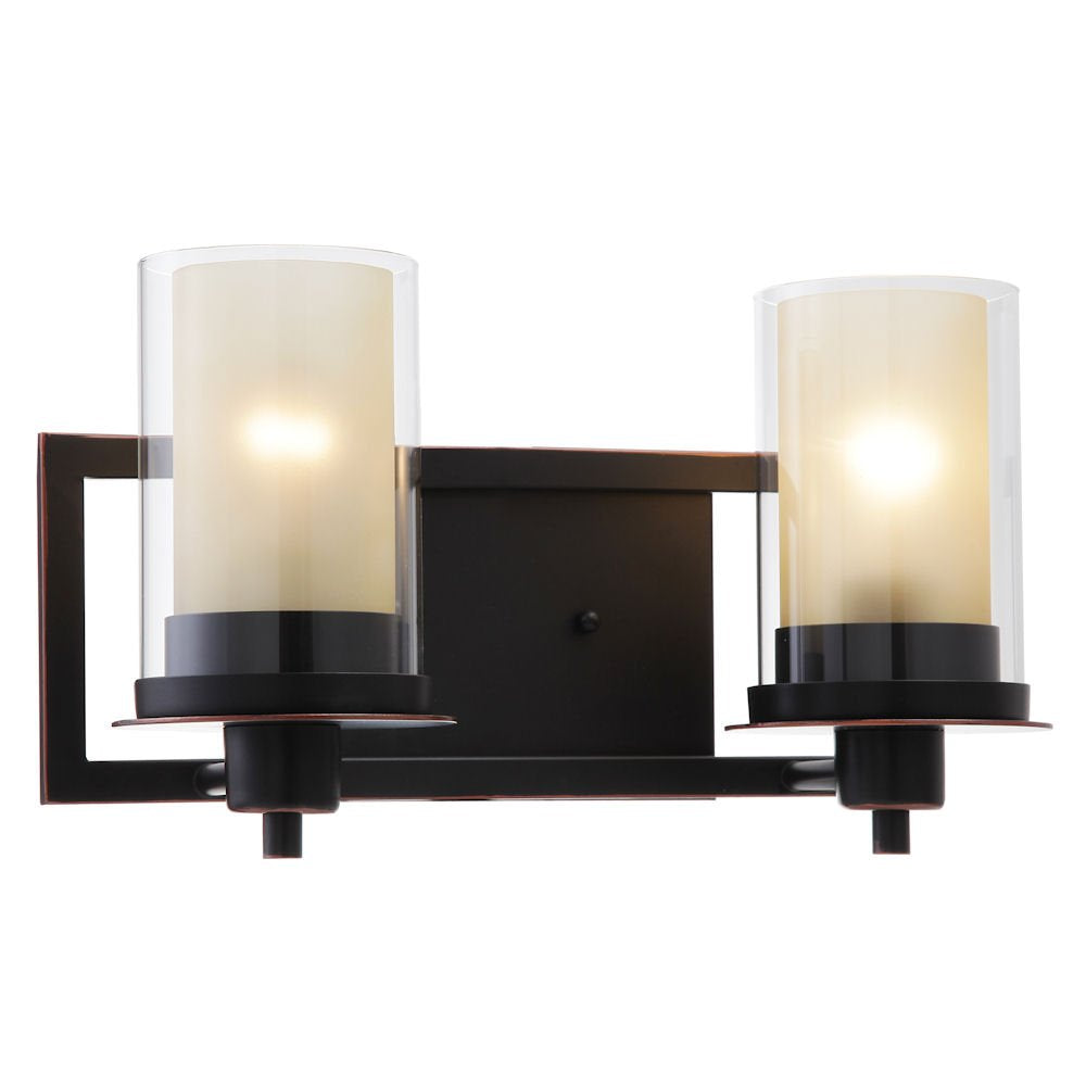 Designers Impressions 2 Light Wall Sconce Bathroom Fixture Oil Rubbed Bronze Metal Model 73470 with Clear and Frosted Glass