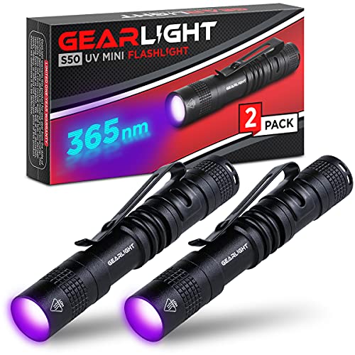 GearLight UV Flashlight S50 [2 Pack] - 365 nm Mini Blacklight, Aluminum, Blue