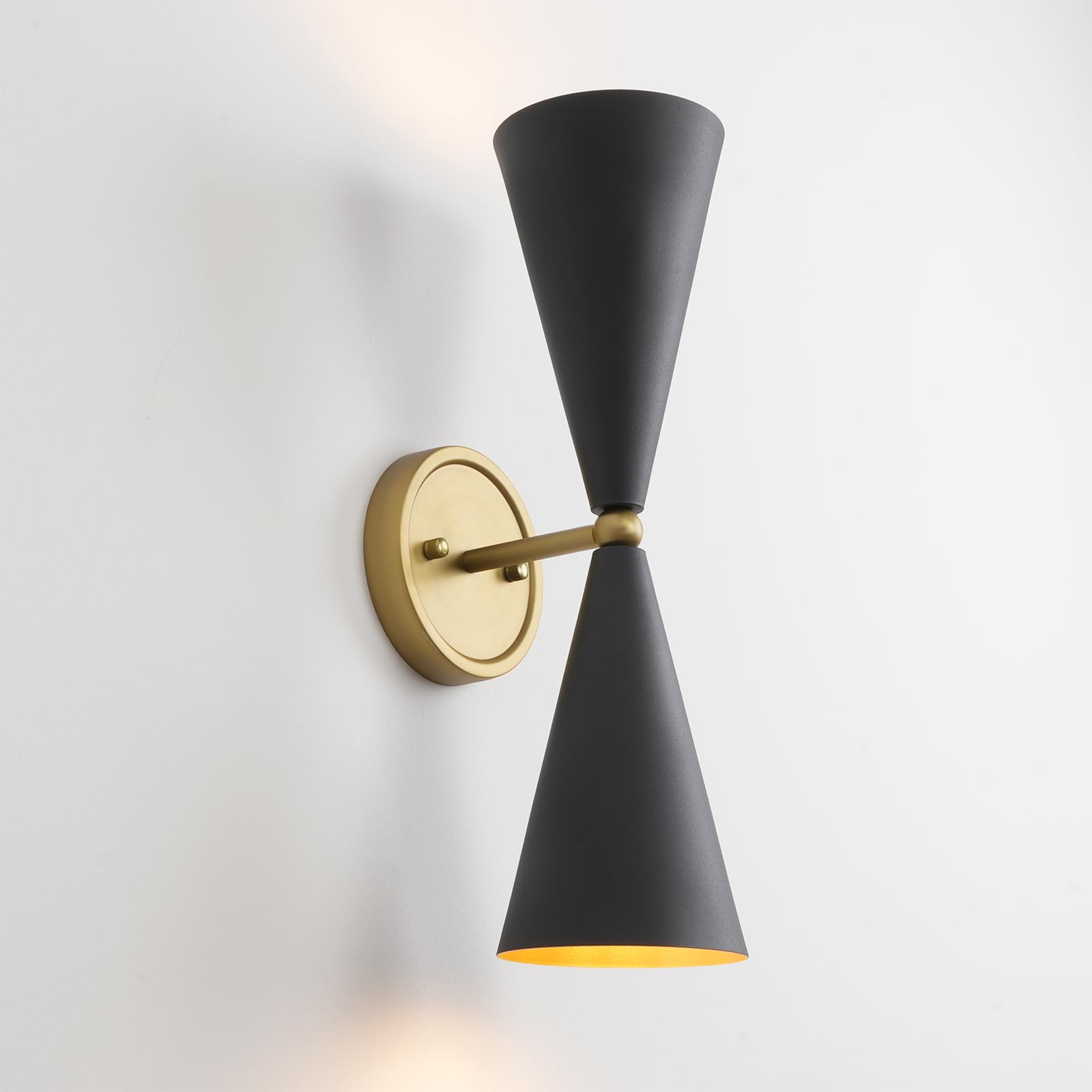 SongCiLT Modern Black Gold Wall Sconce, Vintage Double Heads Up and Down Sconces Wall Lighting, Indoor Hardwired Wall Lamp Fixtu