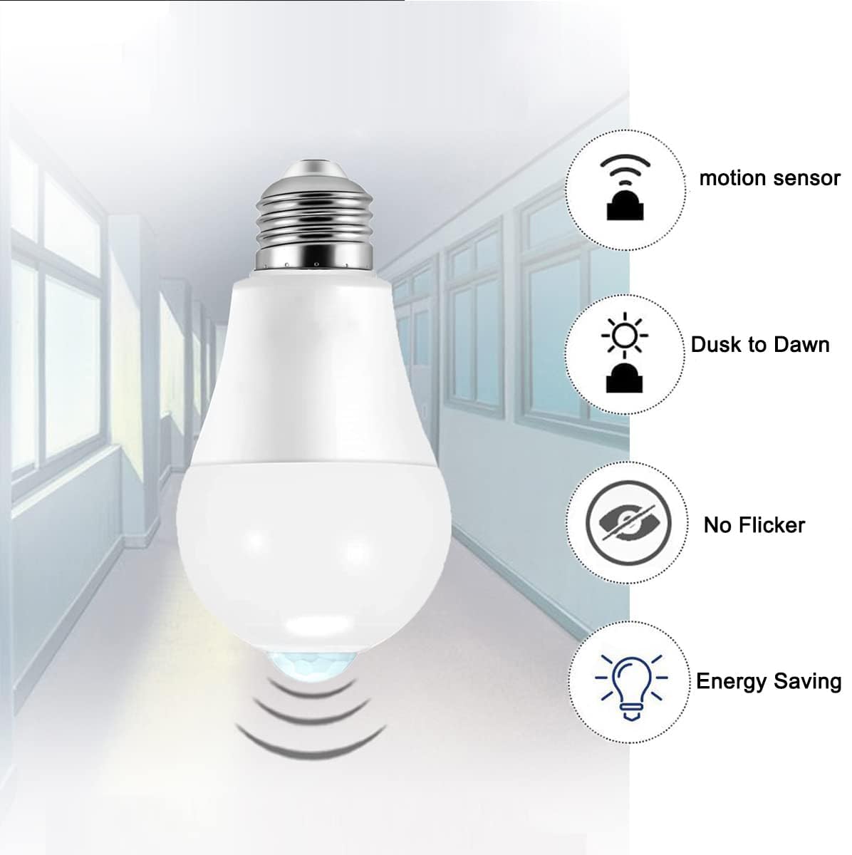 U4GLORY Motion Sensor Light Bulbs, LED 9W (60W Equivalent), 800lm, E26, 3000K, Warm White, 2 Pack, Indoor/Outdoor