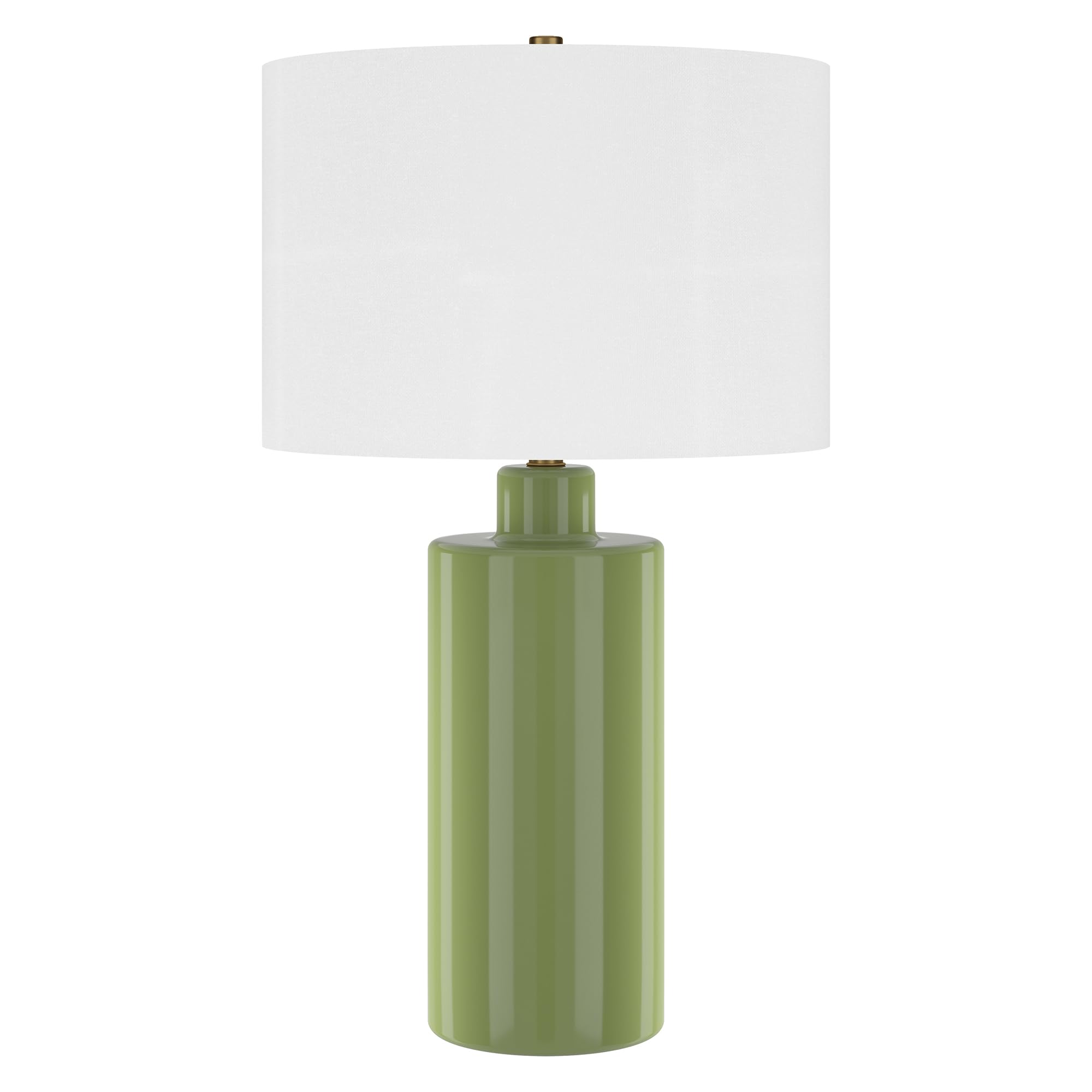 Henn&Hart 25 Modern 1-Light Table Lamp with White Fabric Drum Shade for Living Room, Bedroom, or Office, Sage Green
