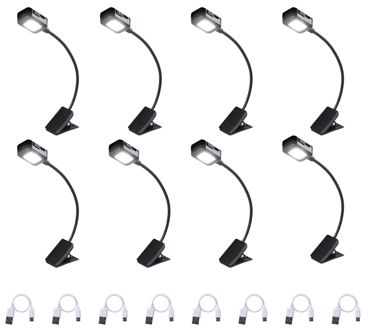 KunHe Rechargeable Book Lights, Clip-On Reading Lights, Lightweight, 8 Pack, Model J1-8, Ideal for Kids and Book Lovers