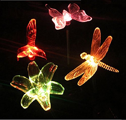 Solaration Solar Stake Lights Set, Hummingbird & Butterfly, 32 Inch, Multicolor, Model KB1041, Stainless Steel & Acrylic