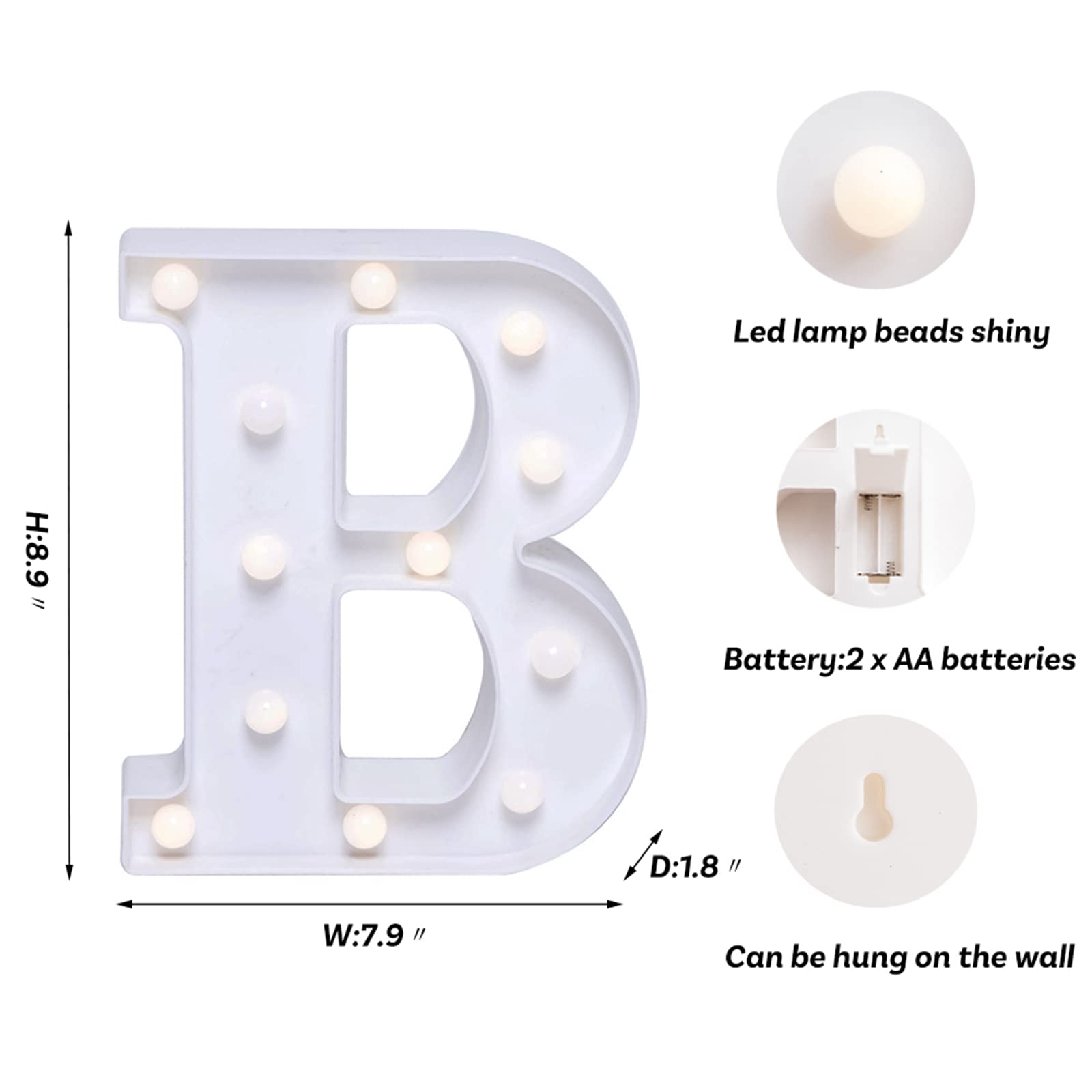 Foaky Led Letter Lights Sign Marquee Light Up Letters Sign For Night Light Wedding/Birthday Party Battery Powered Christmas Lamp Home Bar Decoration(B)