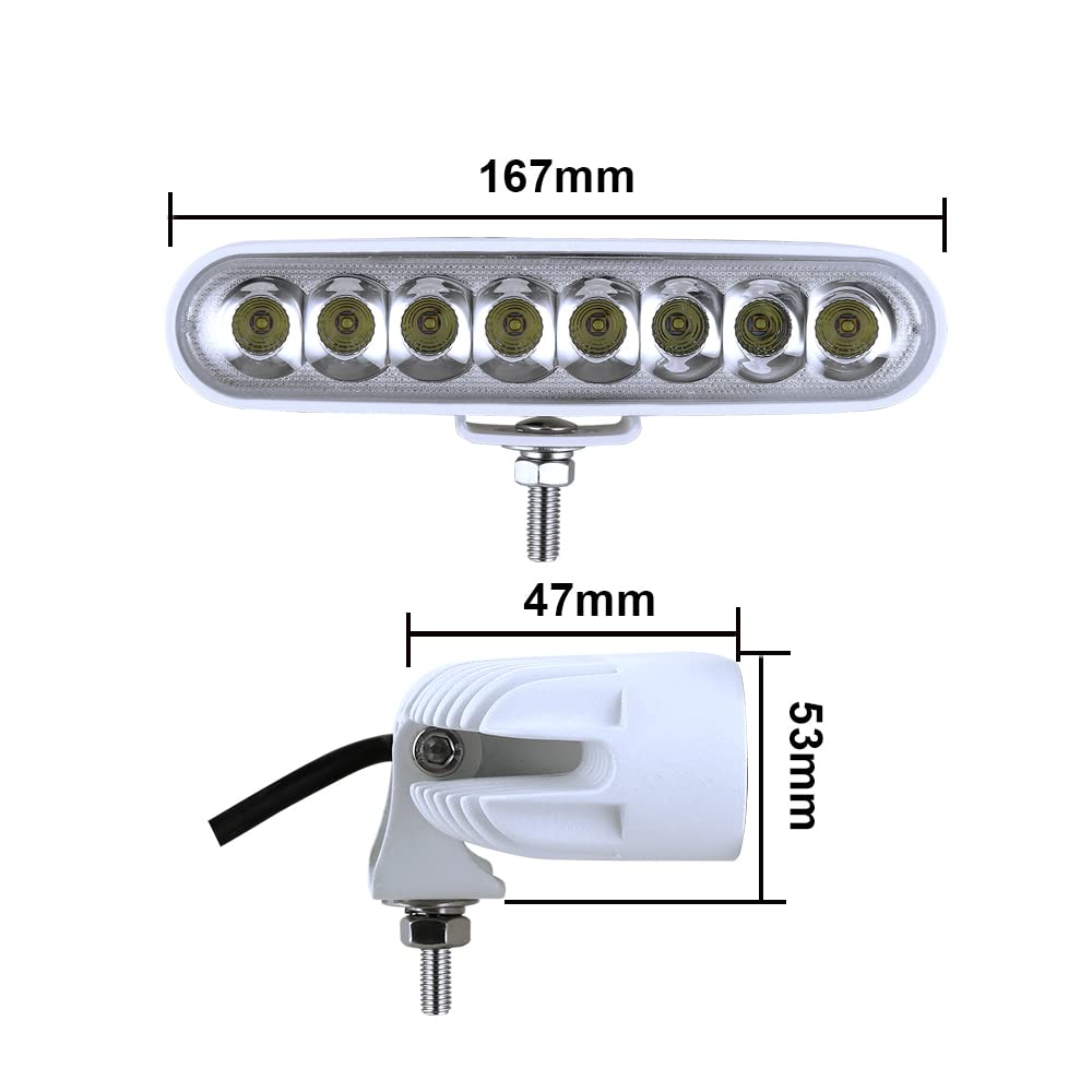 BIGLIONX LED Boat Lights, 6.5" Slim Flood Light Bar, 80W 8600LMS, IP69K, White, Aluminum, 12V/24V