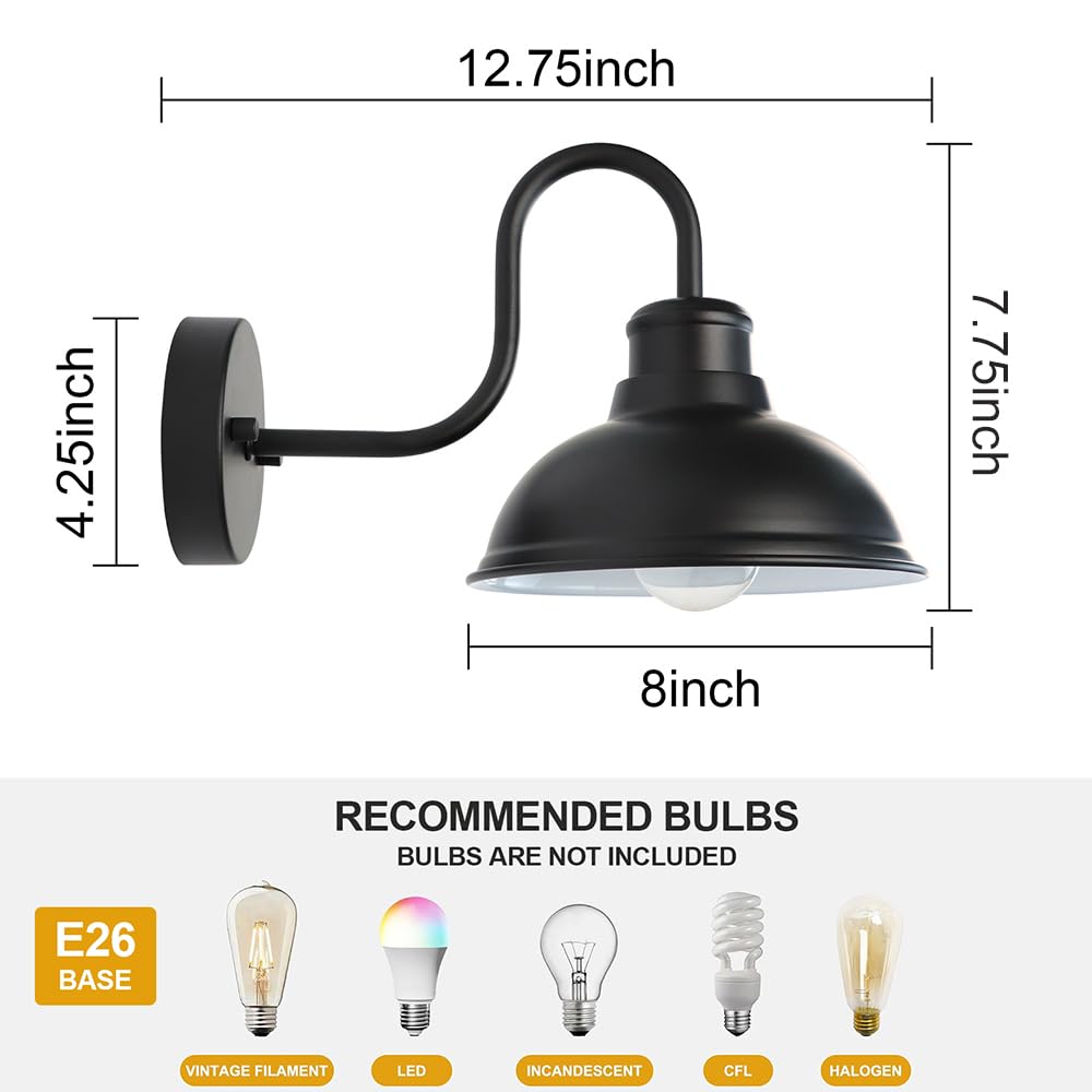 Lprzsg Outdoor Gooseneck Barn Light Fixture, 8 Inch Farmhouse Exterior Vintage Wall Mount Lighting, Anti-Rust Waterproof Industr