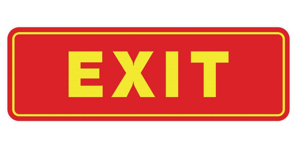 All Quality Standard Exit Wall Or Door Sign | Durable Plastic And Easy Installation | Double-Sided Foam Adhesive Tape - Red/Yellow - Large (1 Pack)