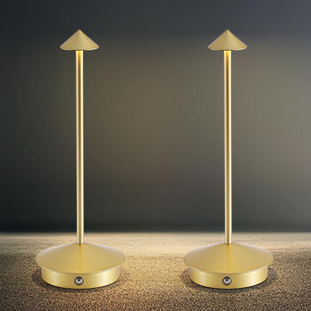 Simisand Cordless Table Lamp, 6000mAh Rechargeable LED, Portable Design, Standard Size, Gold, Model 1809-2Gold-A