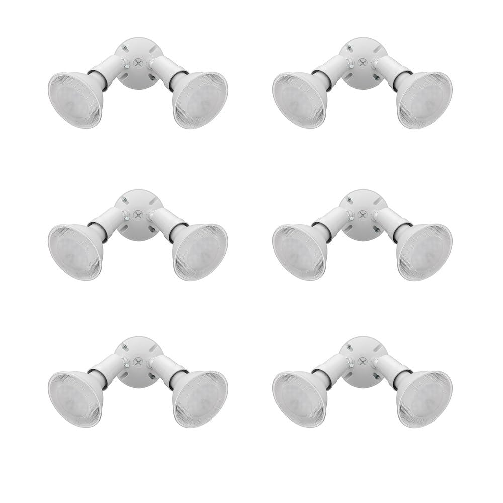 Lithonia Lighting OFTH 300PR 120 WH CP6 M4 Adjustable Twin Par Outdoor Flood Light Holder for Backyard Lighting, Safety and Security, 120 Volts, Uses 2 Lamps Up to 150W (Not Included), White (6-Pack)