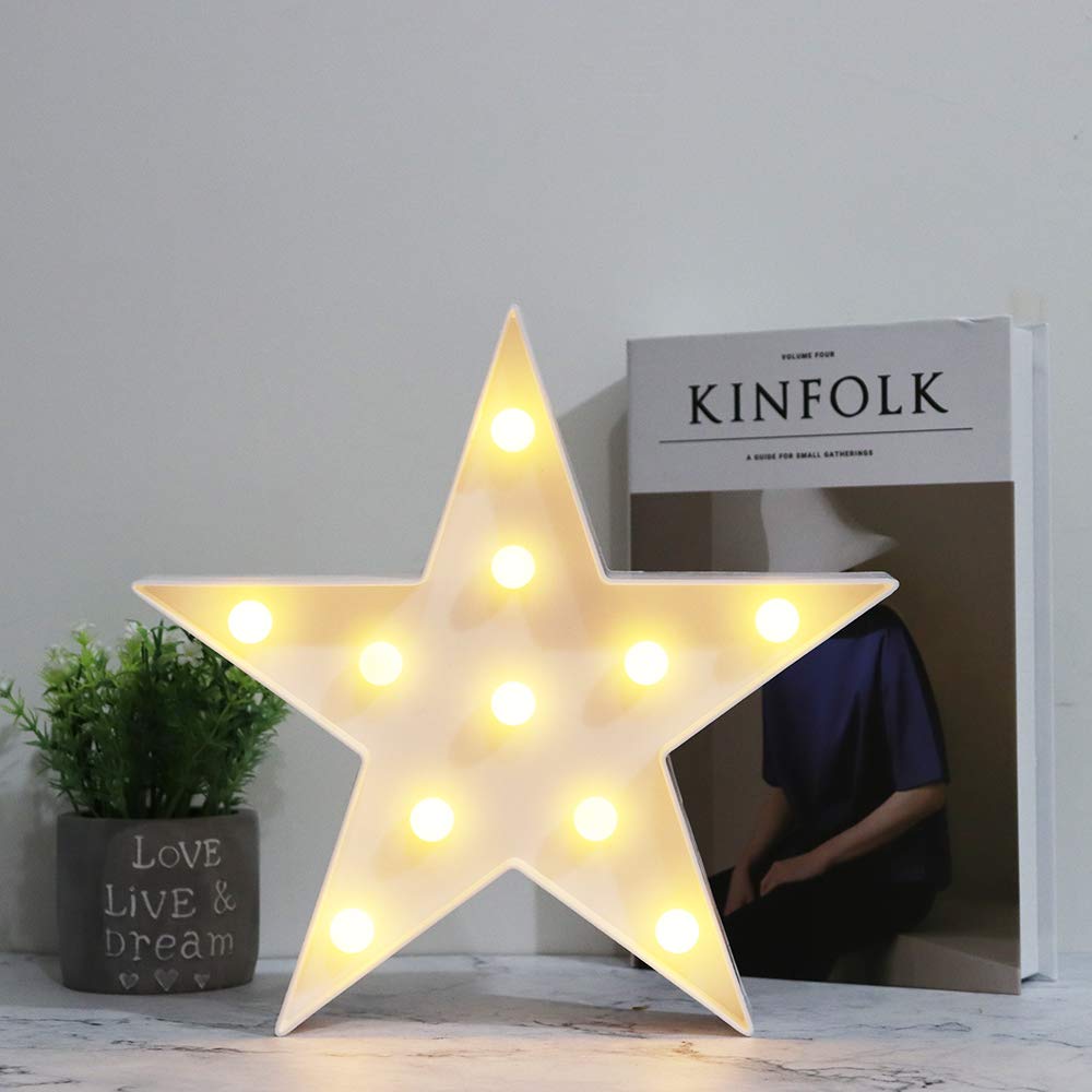 LED Marquee Star Signs Night Lights, Battery Operated Star Shaped Desk Table Lamp for Kids, Baby, Child, Girl Gift, Nursery Room