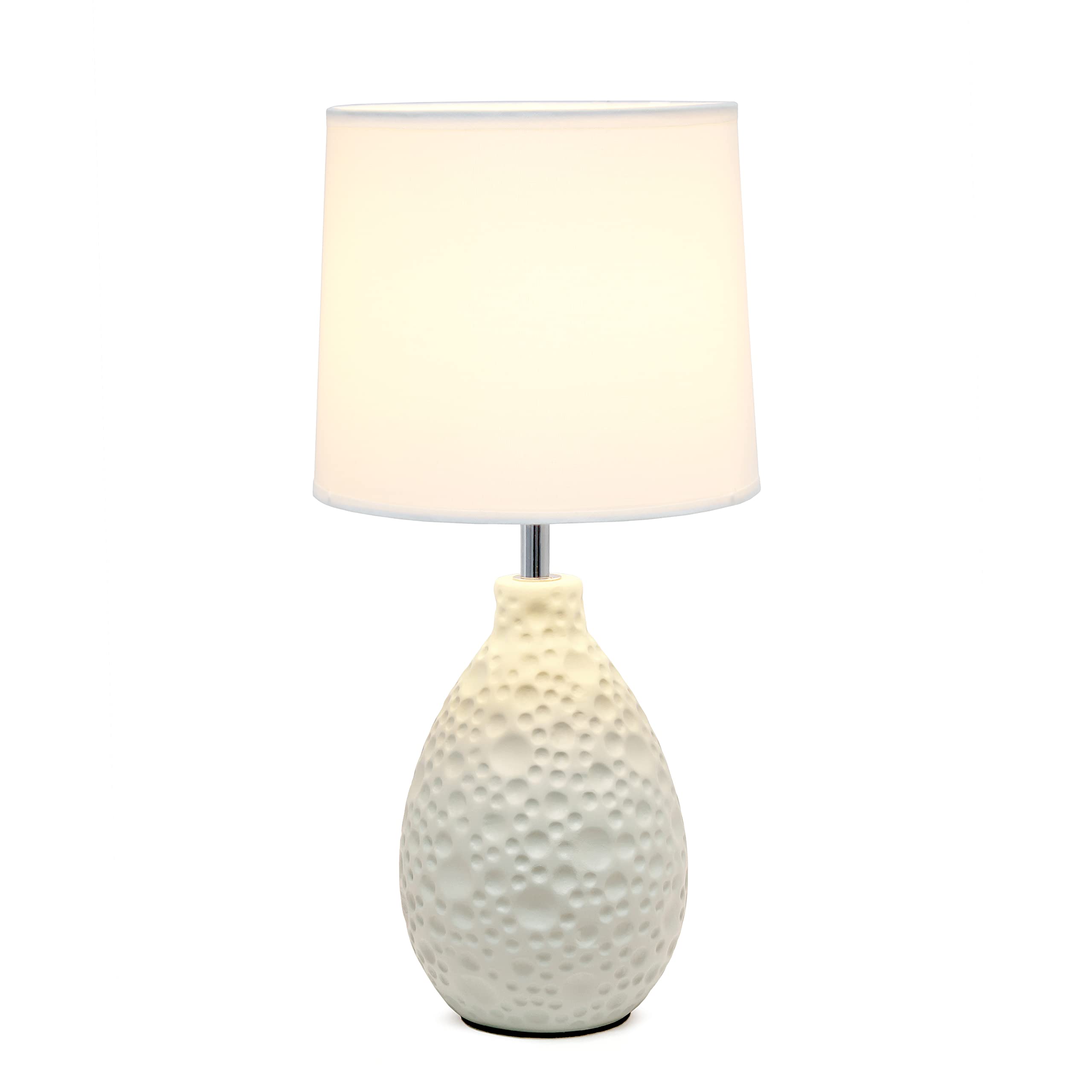 Simple Designs Lt2003-Wht Textured Stucco Ceramic Oval Table Lamp With White Fabric Shade, White