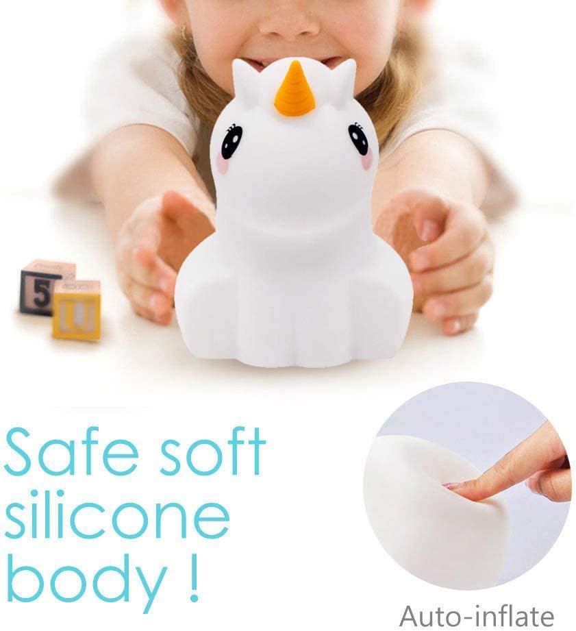 Tekemai Night Light, Big Size Silicone Lamp, Remote & Touch Control, Adjustable Brightness & Color, Unicorn Design, White, Model TC861-8