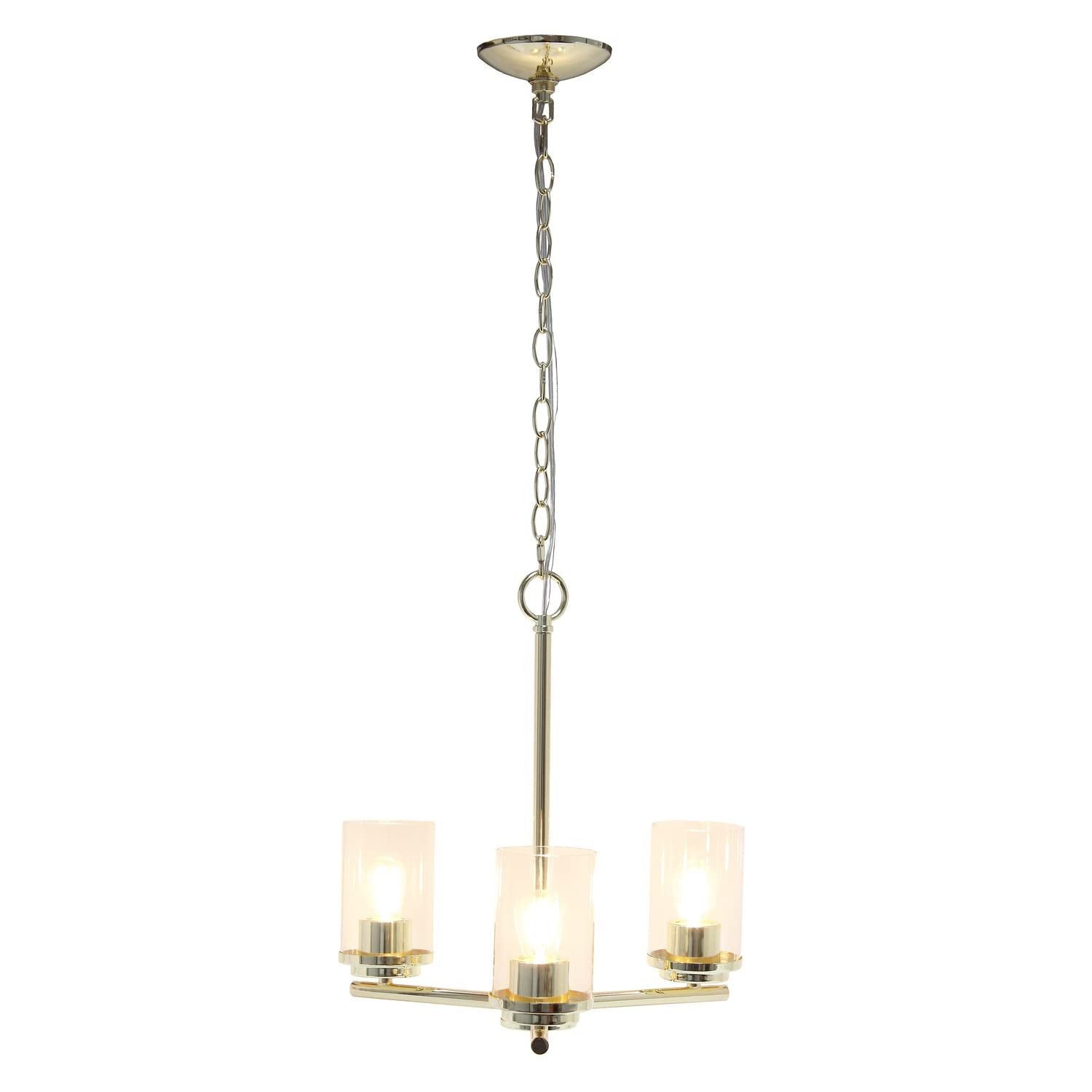LALIA HOME 3-Light Pendant Chandelier, 15in Classic Clear Glass & Metal, Gold, Model LHP-3012, Ideal for Kitchen Island & Living Room