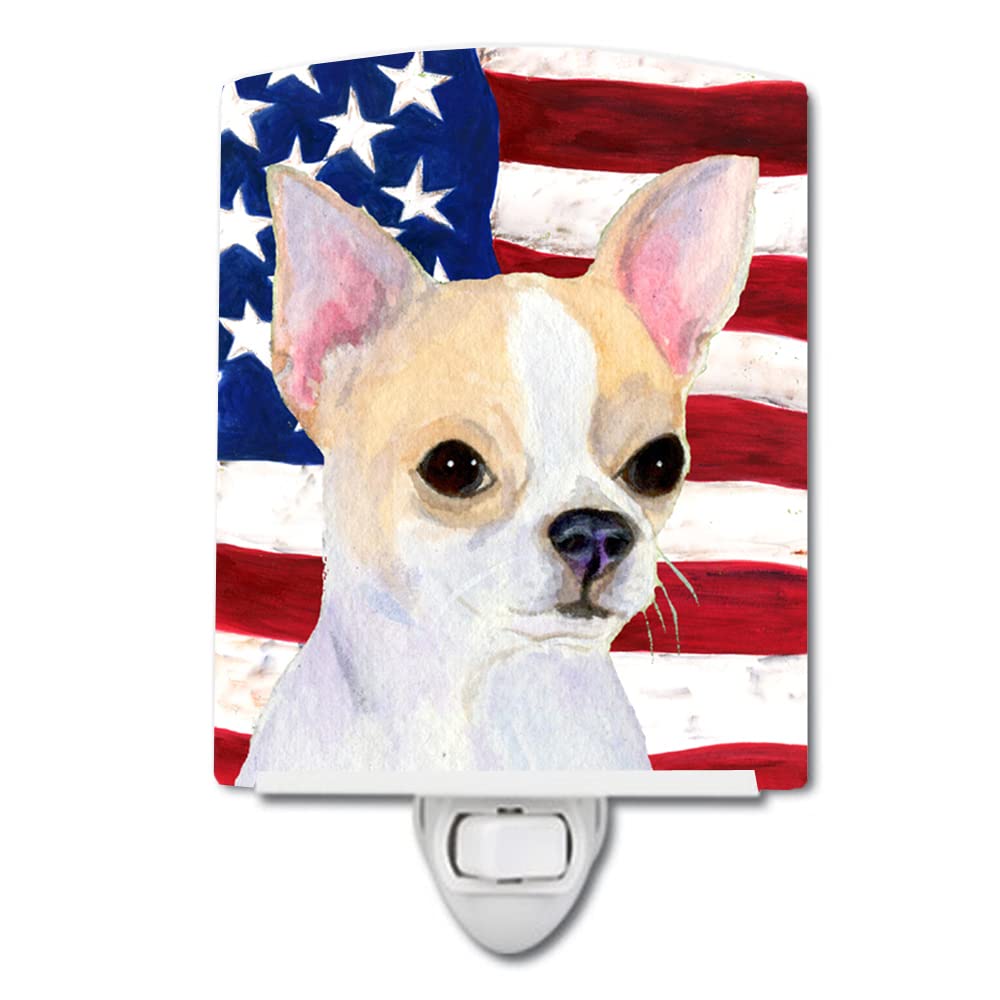 Carolines Treasures Ceramic Night Light USA American Flag Chihuahua 6x4x3in Model SS4230CNL Multicolor