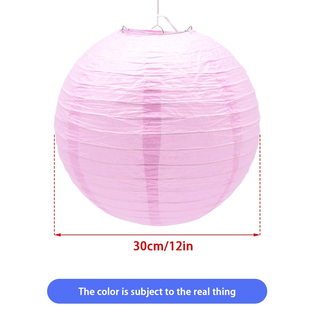 Hocansen Paper Lanterns - 3pcs Decorative Round Lanterns, 12in, Pink, Metal, Ideal for Birthday, Halloween, Wedding, Baby Shower Decor