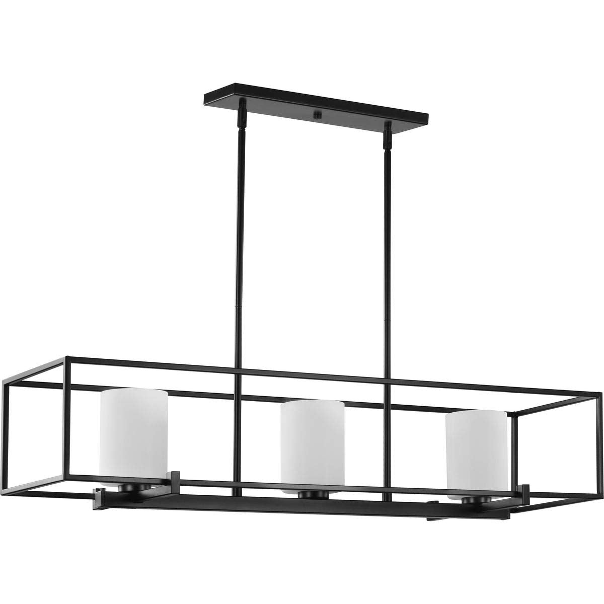 Progress Lighting Chadwick Collection 3-Light Etched Opal Glass Modern Linear Chandelier Light Matte Black