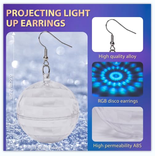 RAHAN LED Earrings Disco Ball - Rechargeable Light-Up Earrings for Women, Multi-Color, Model: disco-rgb