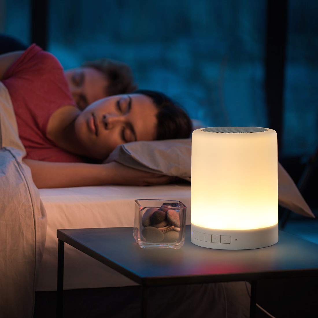 TRIPDASYK Bluetooth Speaker Night Light - Touch LED Bedside Lamp, Wireless, White