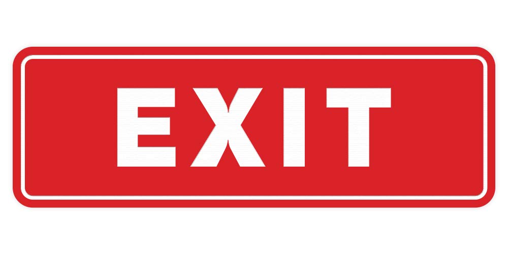 All Quality Standard Exit Wall or Door Sign | Durable Plastic and Easy Installation | Double-Sided Foam Adhesive Tape -Red - Lar