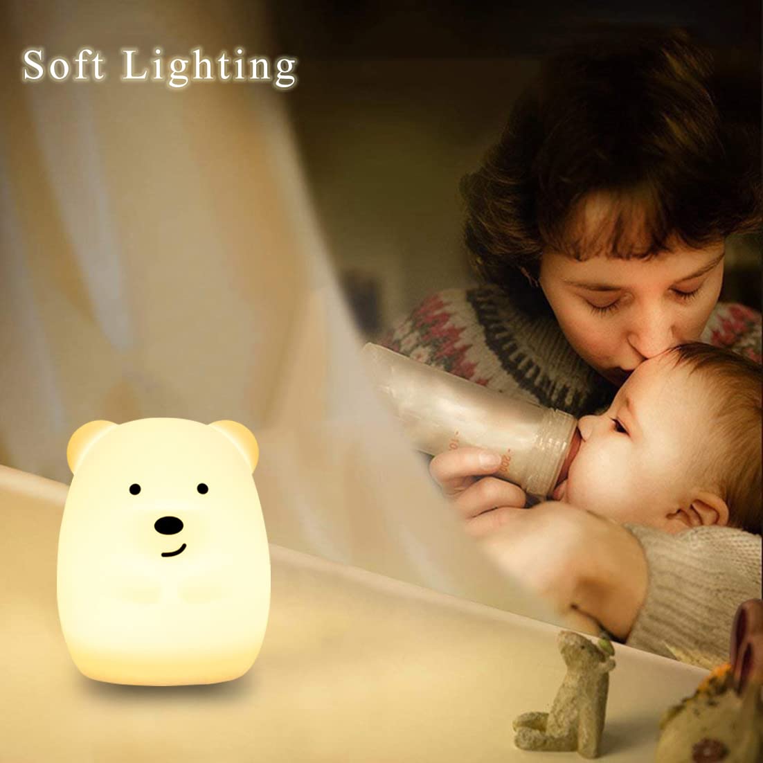 WHA&DARREN Large Owl Night Light, Silicone Bedside Lamp, Adjustable Brightness & Color, Model HY905, 9 Colors