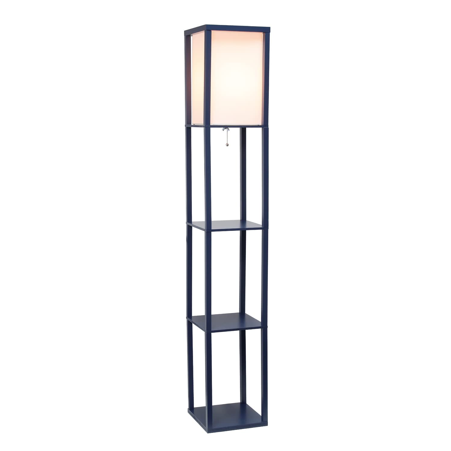 LALIA HOME Column Shelf Floor Lamp, Navy Linen Shade, Wood, Model LHF-3004-NV