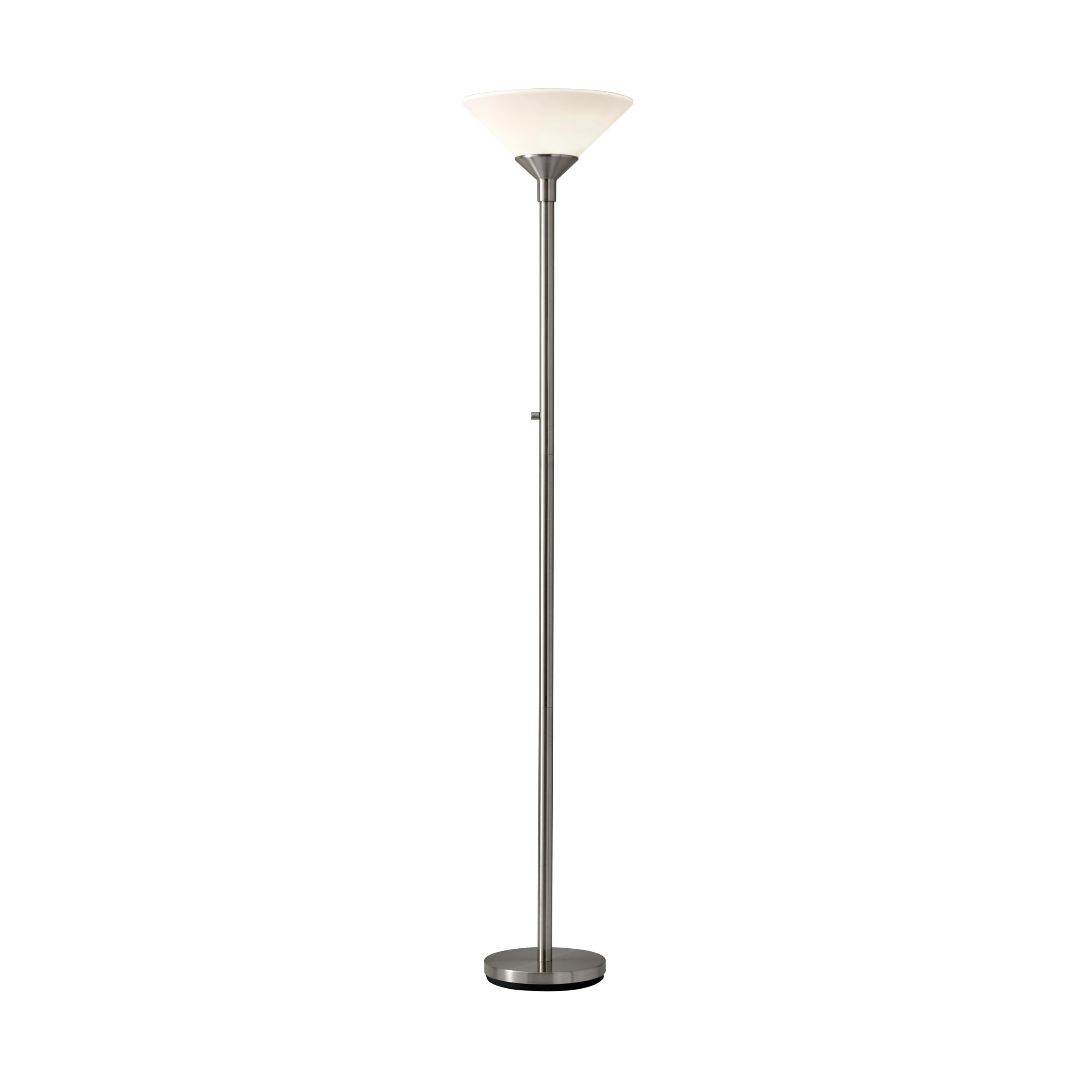 Adesso Brushed Steel Torchiere Floor Lamp with Frosted White Shade - 300W Double Socket Construction, Modern Accent Lighting for