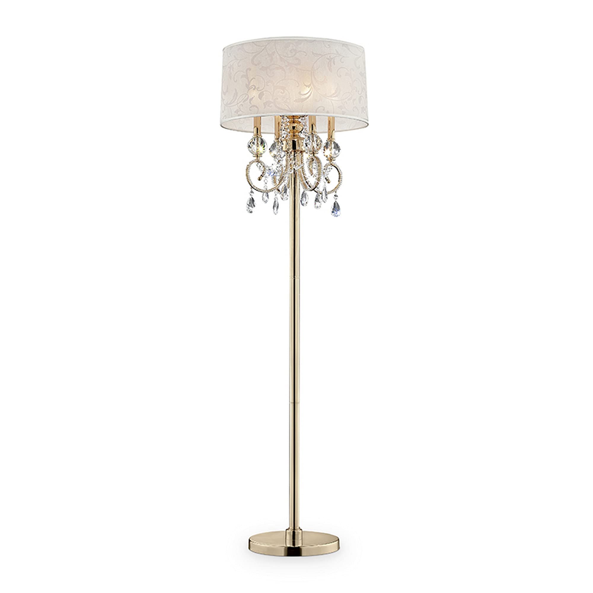Benzara Bm240436 Floor Lamp With Crystal Accent & Baroque Printed Shade, Gold