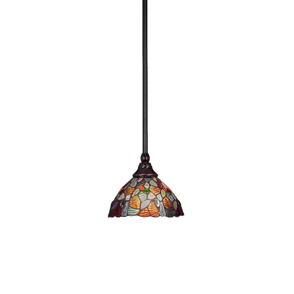 Toltec Lighting 23-Bc-9955 Stem Mini Pendant With Hang Straight Swivel With 7&quot; Blue Mosaic Tiffany Glass, Black Copper Finish