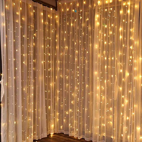 Dazzle Bright 300 LED Curtain String Lights, 9.8ft x 9.8ft, Warm White, Waterproof, 8 Lighting Modes for Home, Party, Wedding Decor