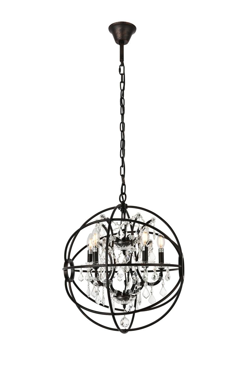 Elegant Lighting 5-Light Pendant Lamp, Alloy Steel, Dark Bronze Finish, Royal Cut Crystals, Model 1130D20DB/RC, Crystal (Clear)