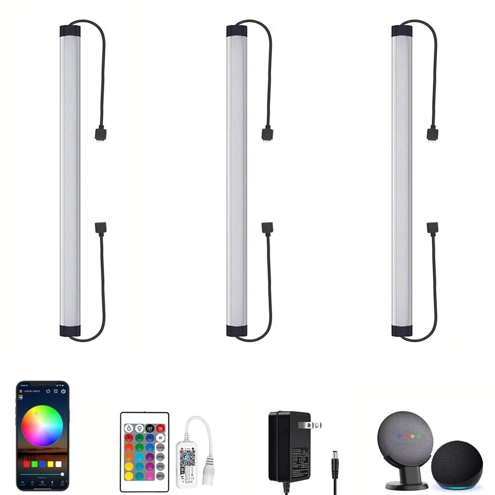 LAIFUNI RGB Under Cabinet Lights, LED Light Bar, Dimmable, Remote Control, 12 Inch, 3 Pack, Aluminum, Compatible with Alexa, Google Home