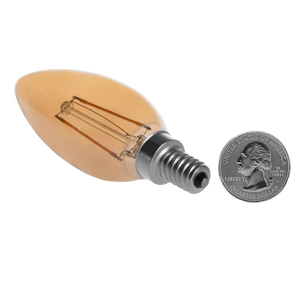 Hero-Led B10-Dsgt-2W-Ww22 Dimmable Gold Tint B10 E12 2W Candelabra Style Led Filament Chandelier Light Candle Bulb, 25W Equivale
