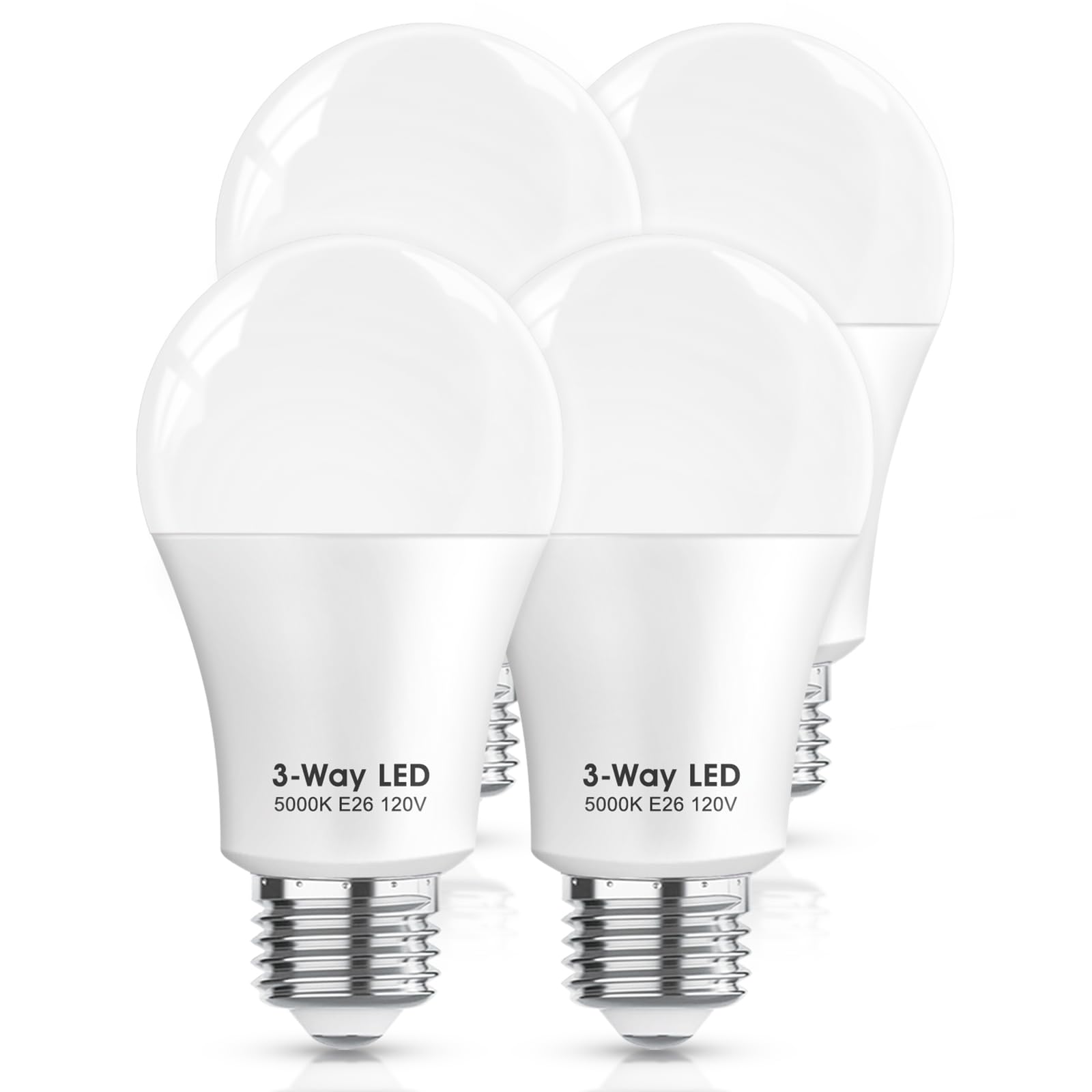 Gonhom 3 Way LED Light Bulbs 50 100 150W Equivalent, Daylight White 5000K 3 Way Light Bulbs, A19 Three Way Light Bulbs,E26 Base 3-Way Light Bulbs for Reading,Living Room-4 Pack