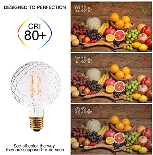 Vintage LED Edison Bulb G95 G30 - 4W Dimmable Filament Globe Light, 2300K Warm White, Clear, 400 Lumen, E26, Pack of