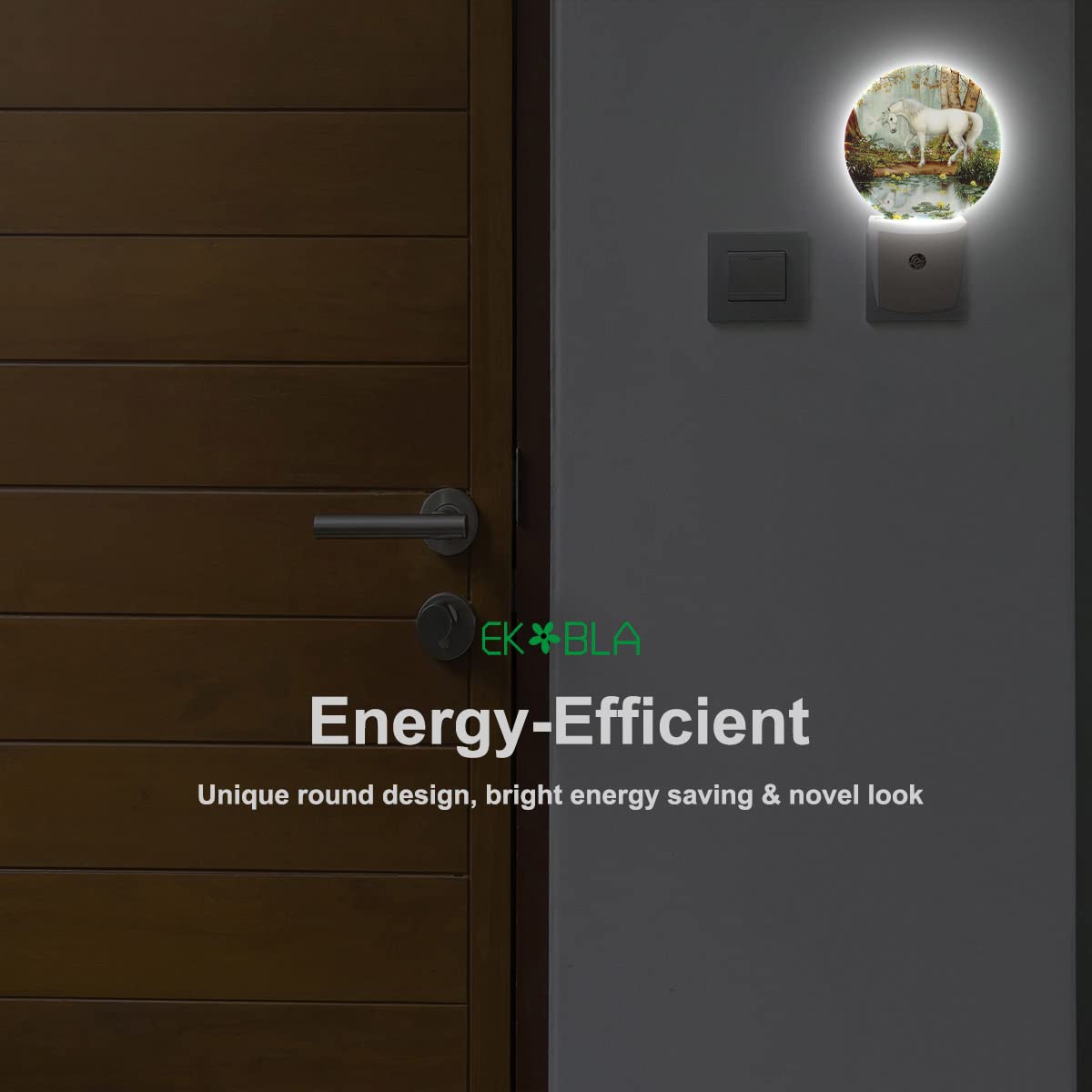 Ekobla Night Lights Plug Into Wall White Unicorn In The Woods Night Light, Unicorn Toys For Girls Boys, Dusk To Dawn Sensor Nigh