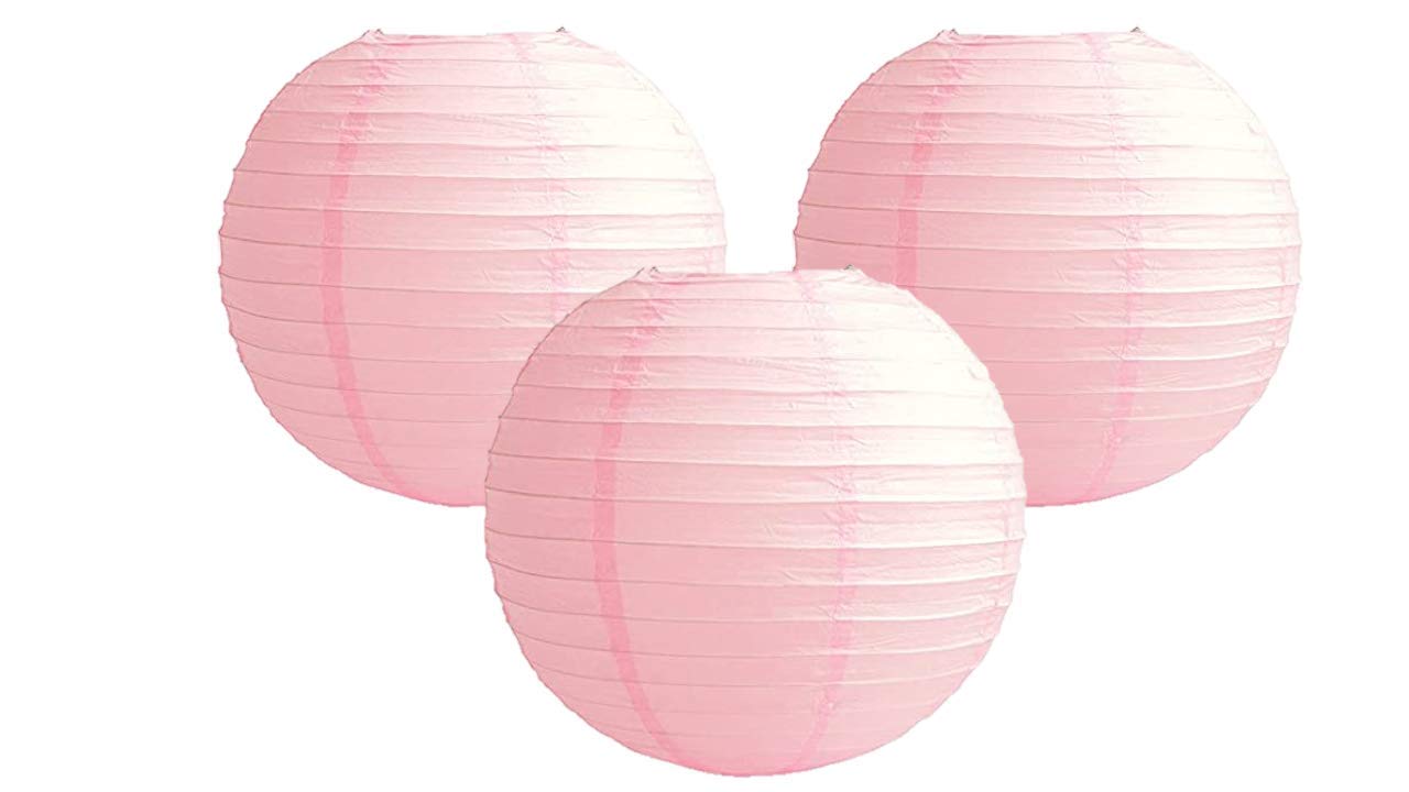 Pack of 3 Round Paper Lanterns Lamp Wedding Birthday Party Decoration (Baby Pink, 4''/10CM)