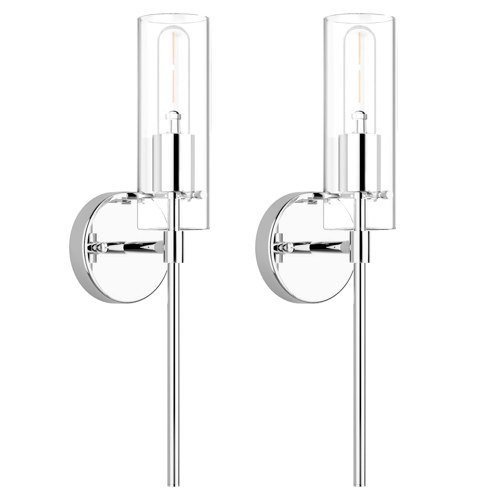 Modern Wall Sconce Set of 2, Chrome Sconce Wall Lighting, Modern Bathroom Vanity Light Fixtures, Metal Wall Sconce with Clear Gl