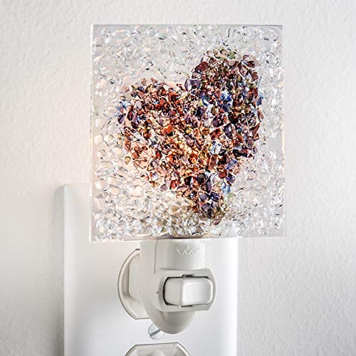 J Devlin Glass Art Stained Glass Night Light, Purple, Green, Blue, Plug In Nightlight For Bedroom/Bathroom/Stairway/Hallway Home
