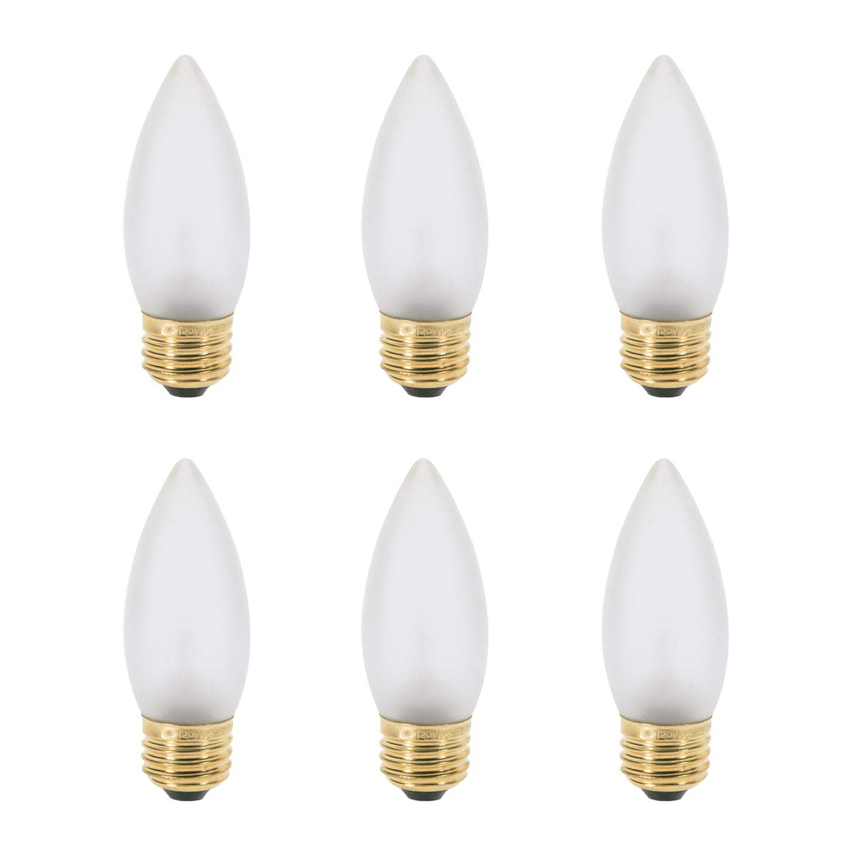 25W B11 Incandescent Frosted Chandelier Light Bulb, Torpedo Tip, E26 Medium Base, 170 Lumens, Dimmable, 120V, (6 Pack)