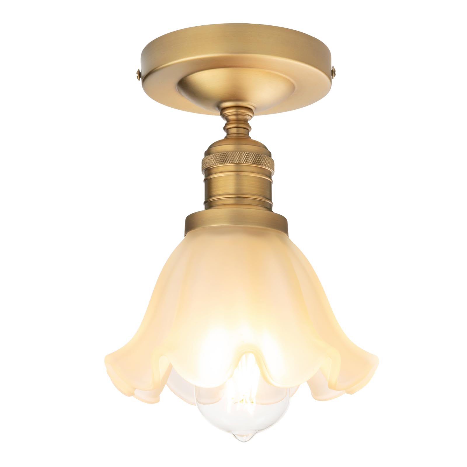 PERMO Modern Semi Flush Mount Ceiling Light Hallway Ceiling Lights Fixtures with White Glass Shade, 1-Light (Antique)