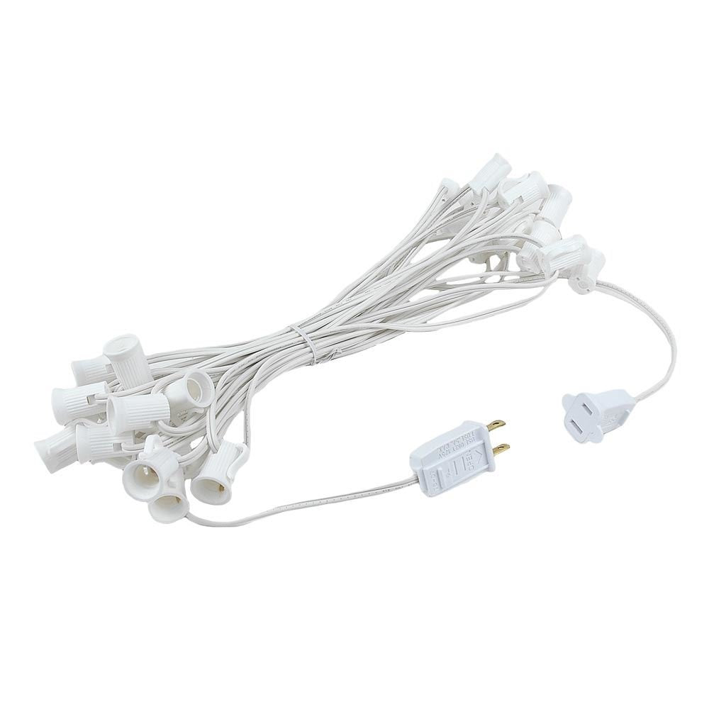 Novelty Lights 25 Foot C7 Outdoor String Light Christmas Stringer - Patio String Lights - Candelabra Base (C7/E12) - 12 Spacing