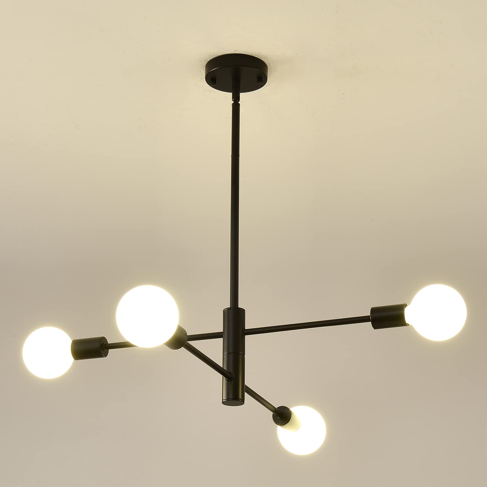 Hhr Modern Sputnik Chandelier - Industrial 4-Light Black Ceiling Light, Adjustable For Kitchen & Dining