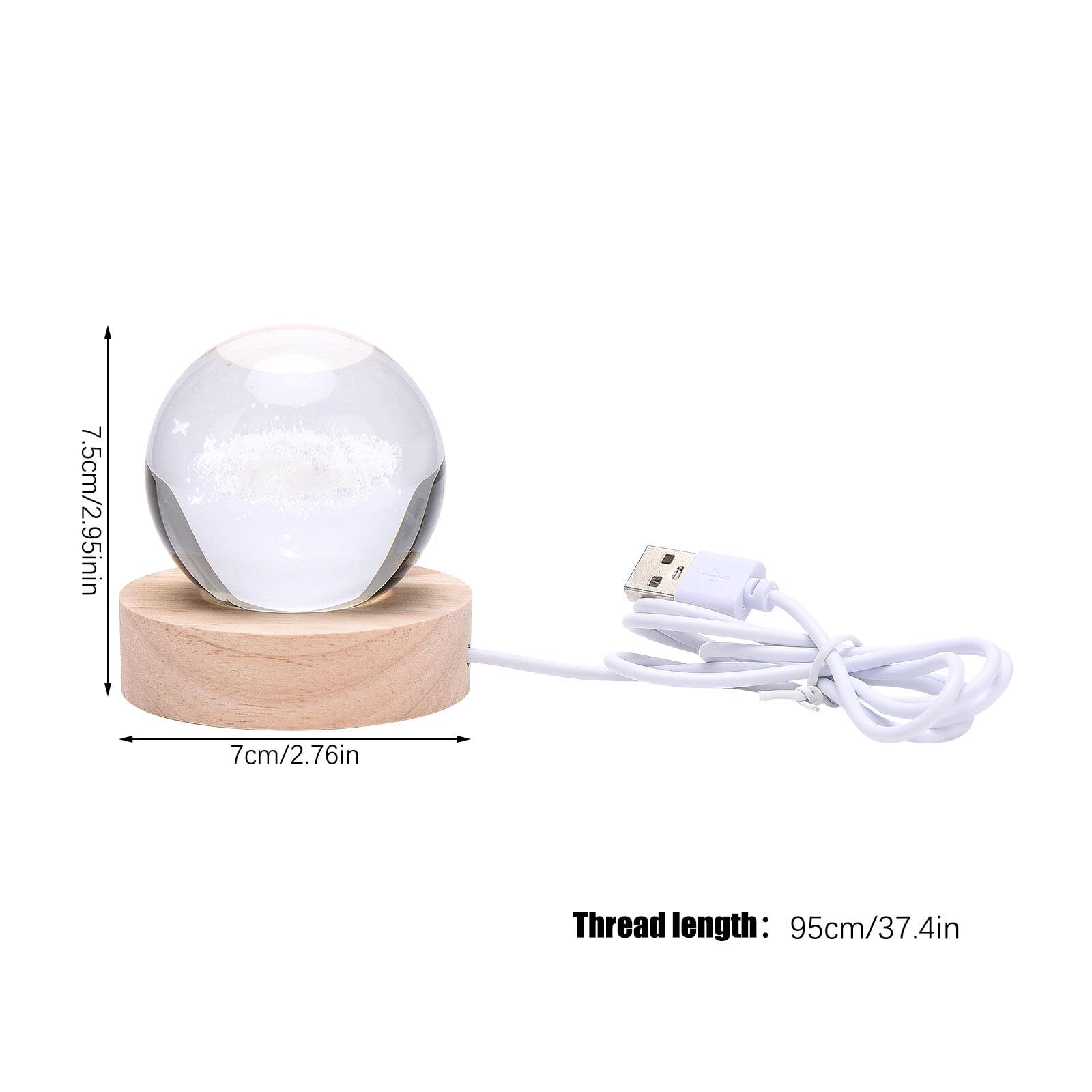 Dniebw 3D Saturn Crystal Ball Night Light, Galaxy Planet Crystal Glass Sphere Lamp With Wooden Base, Saturn Planet Model Decor Crystal Display Sculpture Home Decor Present For Women Friends Girls