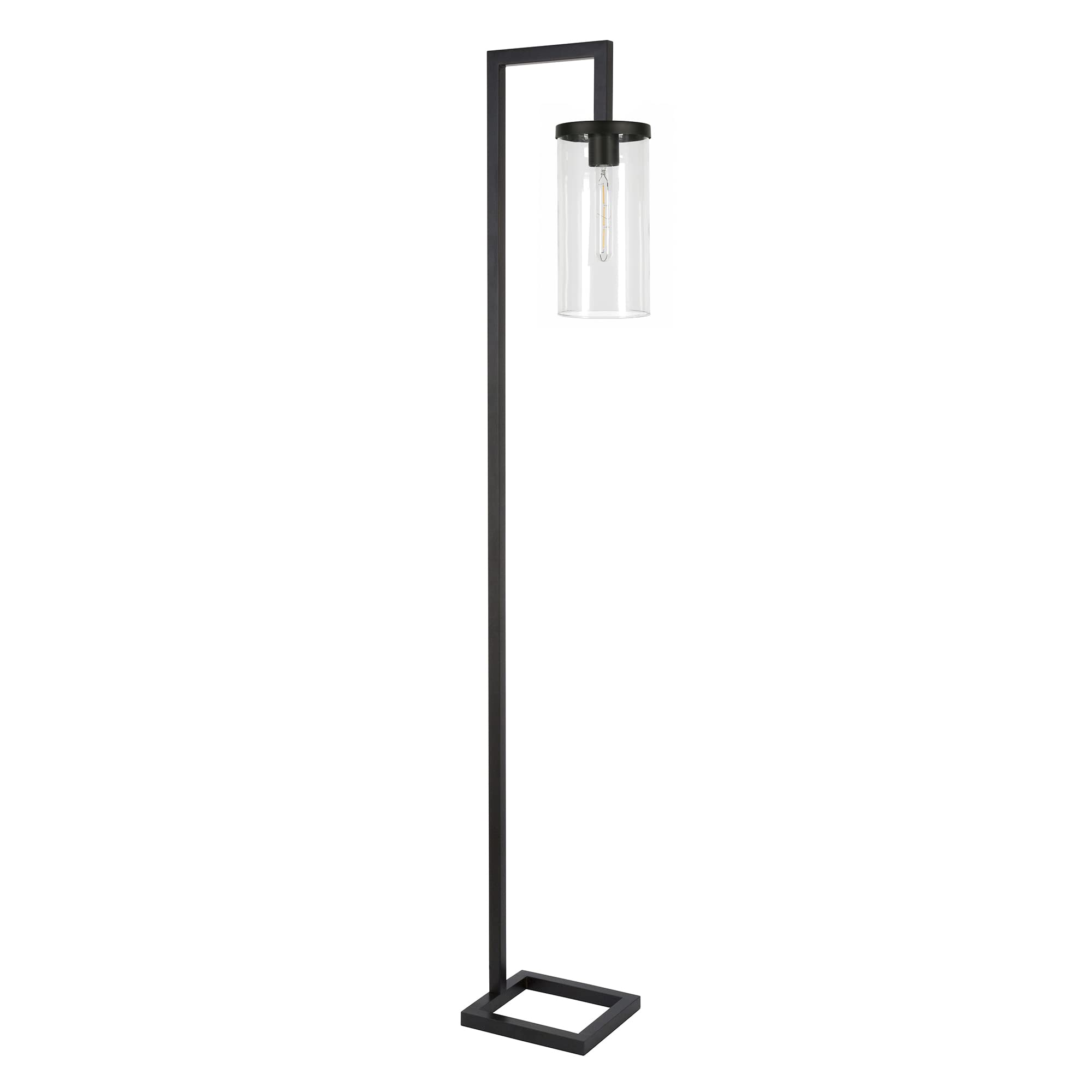 Henn&Hart 67.75'' Tall Floor Lamp With Glass Shade In Blackened Bronze/Clear, Floor Lamp For Home Office, Bedroom, Living Room