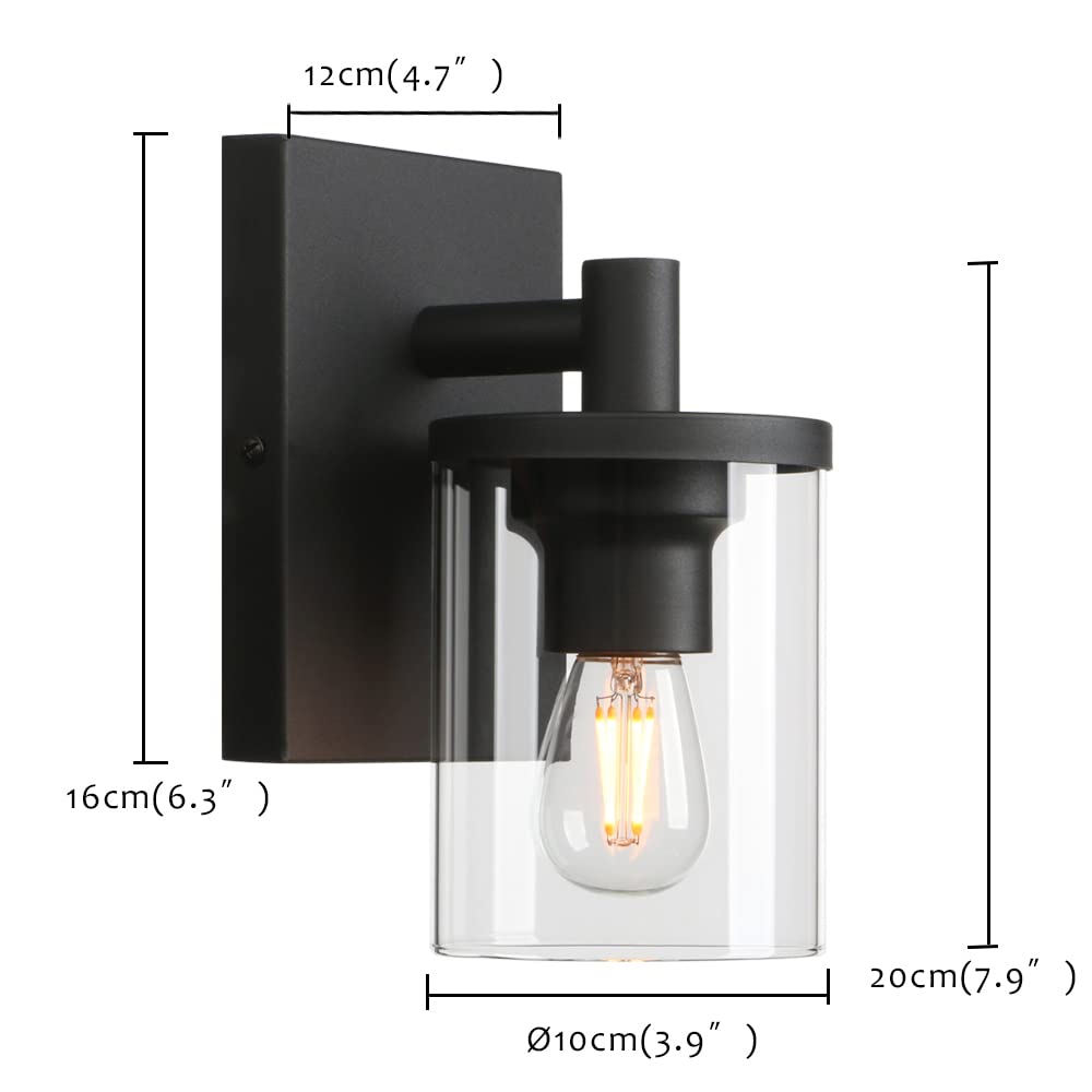 Pathson Vintage Wall Sconce, 1-Light Industrial Bathroom Light Fixture, Clear Glass Shade, Metal Base, Black, Model XLYT1000-H